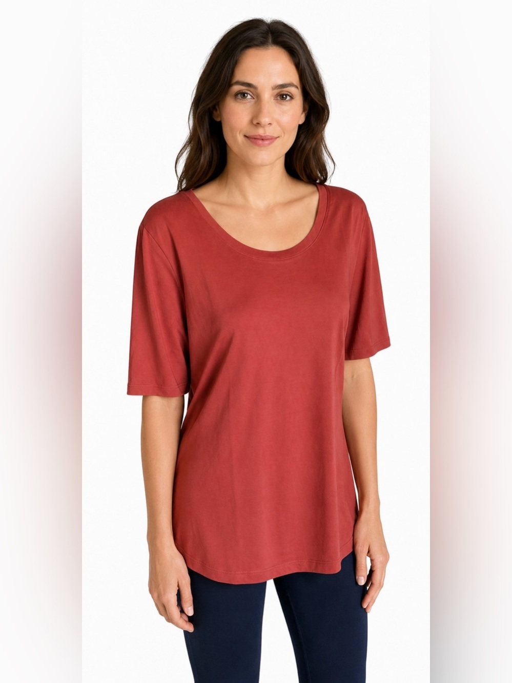 LANDSEND Women’s 100% Supima Cotton Elbow Sleeve Scoop Neck Tee Shirt